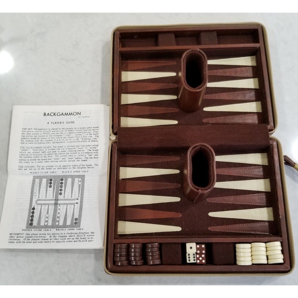 Cardinal Faux Leather Backgammon Set vintage complete with instructions 60s 70s